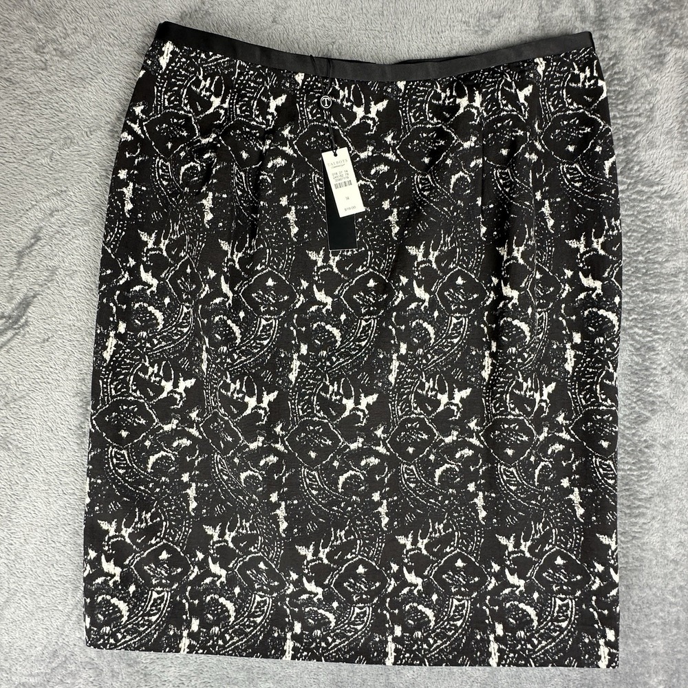 Talbots Pencil Skirt Women's 33x23 Inch Size 14‎ Lined Black White Cotton NWT